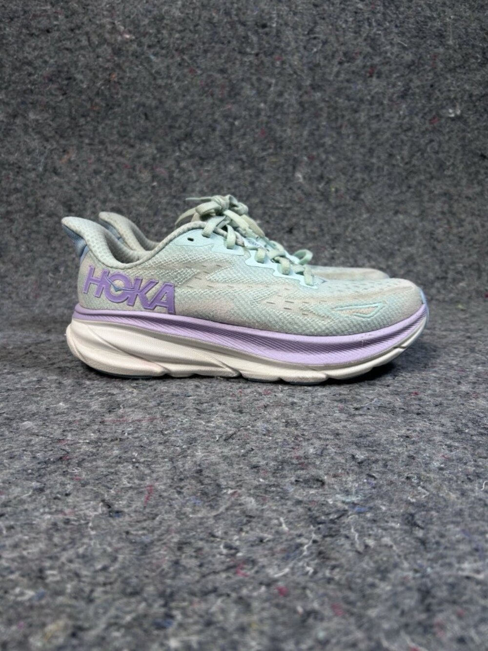 HOKA Clifton 9 Womens Size 8.5 Sage Green Purple Running Shoes - Picture 2 of 8